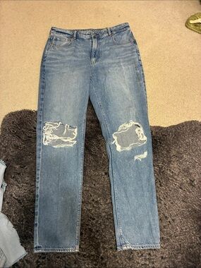 American Eagle Outfitters Light Blue Distressed Straight-Leg Jeans